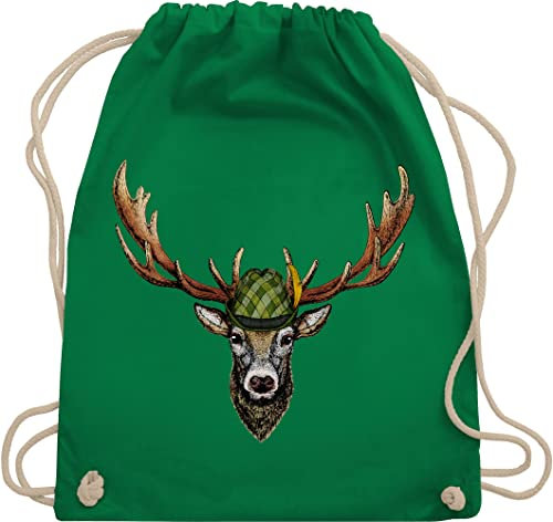 Shirtracer Turnbeutel Rucksack - Kompatibel mit Oktoberfest Tasche - Jagdhirsch Hirsch Jäger Jägerin Geschenk - Unisize - Grün - trachten beutel trachtenrucksack bayrische jagd juterucksäcke