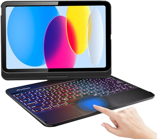 ProCase 360° Rotation iPad (A16) 11th 2025 / iPad 10th Generation Keyboard Case with Multi-Touch Trackpad for, 7 Color Backlit Touchpad Keyboard Case for 11th/10th Gen 11/10.9 inch –Black