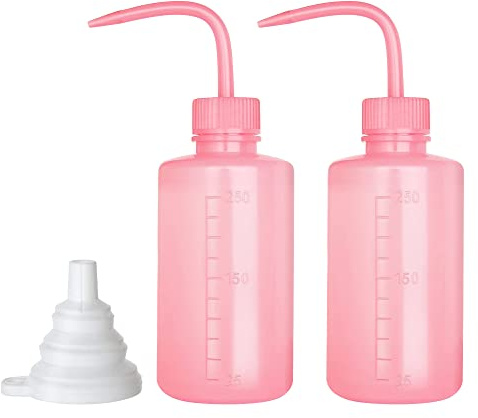 Hyber&Cara 2 Stück Spritzflasche Laborflasche Waschflasche 250 ml Squeeze Flasche aus Kunststoff mit Silikon-Trichter