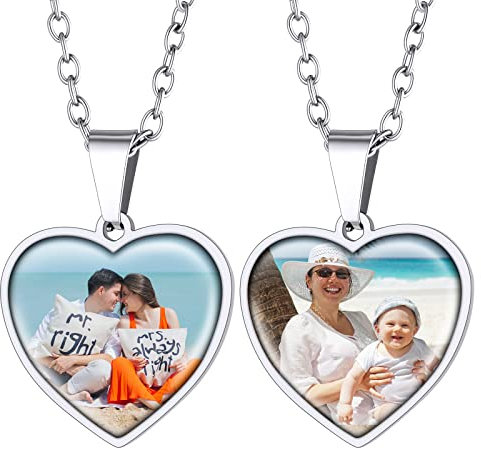 Supcare Herren Personalisiert Doppelseitig Foto Erkennungsmarke Dog Tags Halskette 316L Edelstahl Gravur Anhänger Militär Police Armee Kette für Frauen Jungen mit Geschenkebox Herz-Silber