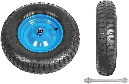 Elkoza® 4.80/4.00-8 4PR Wheelbarrow Wheel With Axle Steel Rim Durable Tyre Industrial Replacement Wheelbarrow Wheel (Black Blue Penumatic 4.80/4.00-8)