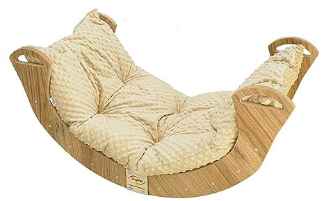 Skyline Balancelles Bascule Enfant Montessori Bebe 1 an Escalade Arche en Bois Mur descalade meble Arc à Grimper Bascule d'équilibre Portique d'escalade avec Coussin L Imitation chêne/Beige