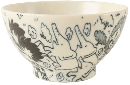 Mino Ware Reisschale, japanische Keramik, Motiv: Wildtiere, mattes Finish, hergestellt in Japan GBC004