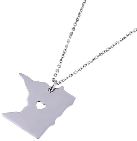 VALKEM Accessoires für Damen und Herren Trendige Minnesota Karte Anhänger Halskette Silber Farbe Minnesota Herz Charm Schmuck Hochzeit Jubiläum, Valentinstag, Weihnachten, Geburtstagsgeschenke