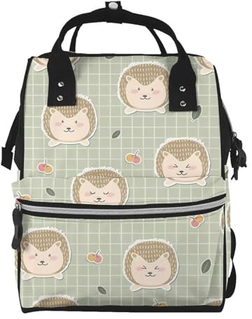 OrcoW Viele Igel Print Windeltasche Mumie Rucksack Große Kapazität Multifunktions Wasserdichte Windeltasche Für Mama Und Papa, Schwarz , One size
