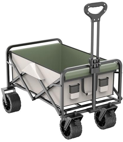 NRNQMTFZ Faltbar Breite Reifen Transportwagen mit Seitentasche Getränkehalter Verstellbarem Griff,Gartenwagen Transportwagen, Draussen Camping Einkaufen, 100kg Belastbarkeit