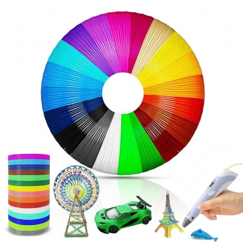 FANDYM Ricariche Flamento PCL 1.75 mm per Penna 3d, Confezione da 100 M, 20 Diversi Colori da 5 M, per Penne 3d e Stampanti a Bassa Temperatura, Biodegradabili, Atossici e Inodori.