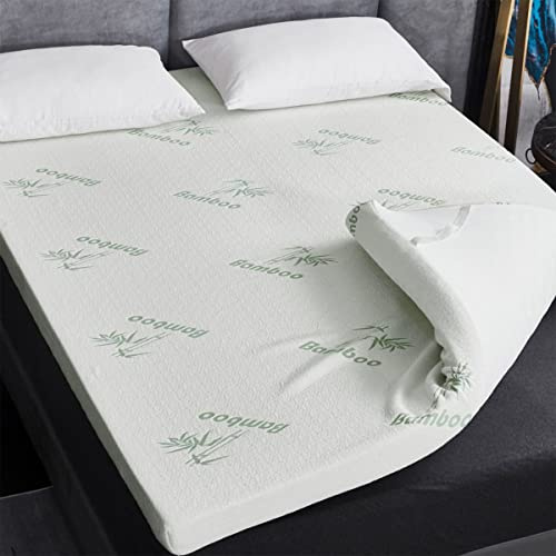 4ich/10cm Bounce Back Foam Mattress Topper Double Bed, Mattress Topper for Back Pain Relief with Washable Bamboo Cover, 10cm Thickness Double 135x190cm Bounce Back FoamTopper