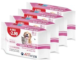 Active Pet Lingettes Multi-usages avec Chlorhexidine pour Le Nettoyage et Le Nettoyage des Poils de Chiens et Chats, parfumées à la Mousse – 1 Paquet Quadripack de 80 Salivettes