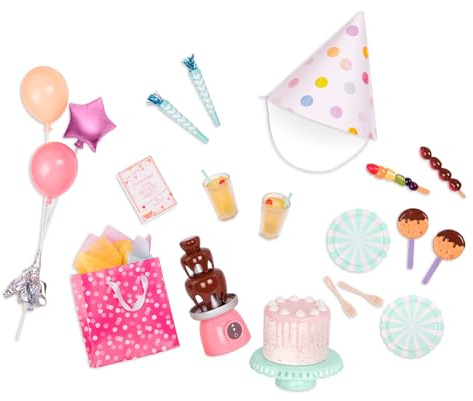 Vår generation – 46 cm dockor festtillbehör – födelsedagstårta och ballonger – docktillbehör – leksak för barn från 3 år – Sweet Celebration Birthday set