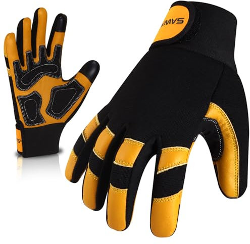 SAWANS Leder-Gartenarbeitshandschuhe, Garten, dornensicher, atmungsaktive Konstruktion, flexible Mechanik für Arbeit, Herren und Damen, Utility-Sicherheitshandschuhe, Rigger (Gelb, XL)