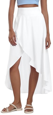 IUGA High Waist Maxi Skirt with Slit Ruffle Wrap Skirt Trendy Flowy Skirts for Women Long Skirts with Shorts Underneath White