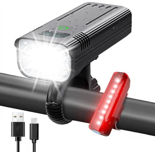 Victoper Luci Bici, Luce Bici Anteriore Posteriore, 2024 Aggiornamento 8000 Lumen Luci Bicicletta LED 8 LED 5+5 modalità IPX 5 Ricaricabile Tramite USB Adatto per Maggior Parte delle Biciclette
