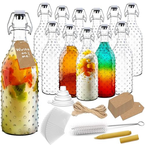 Nevlers Paquete de 12 botellas de vidrio con tapa abatible de 17 onzas | Botellas de vidrio herméticas con tapas | Botella de vidrio abatible para uso como botellas de Kombucha, botellas de