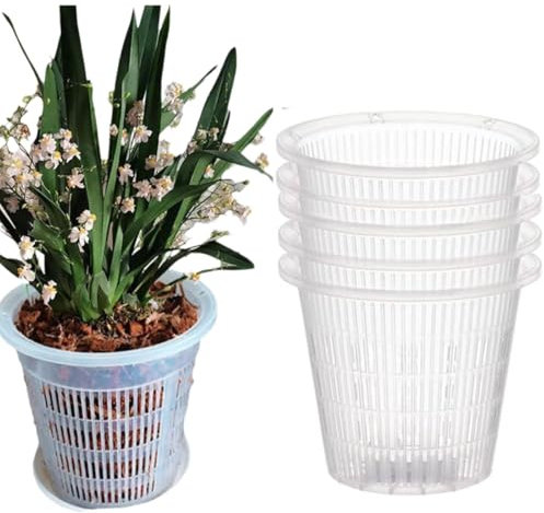 Orchideentöpfe, 5 Packungen, transparente Orchideen-Pflanztöpfe mit Löchern zum Umtopfen, transparente Pflanztöpfe für Orchideen-Umtopf-Set (19,1 cm)