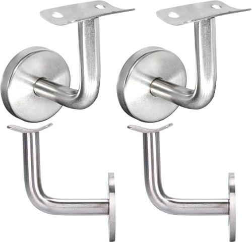 Supporto corrimano, attacco corrimano, supporto corrimano in acciaio inox, per ringhiere scale, supporto a muro, legno con rosone di copertura (4 pezzi)