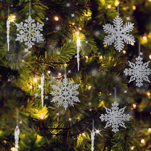 XIATIAN 36 Stück Schneeflocken Weihnachten Deko, Christbaumschmuck Eiszapfen Anhänger aus Acryl, Glitzer Weihnachtsbaumschmuck Weihnachtsdeko Schneeflocken, für Weihnachten Winter Dekoration