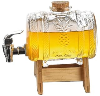 Dispensador de bebidas de vidrio, torre de cerveza de barril de vino de 2L con espiga y soporte, jarra de agua para jugo de refrigerador de almacenamiento de agua