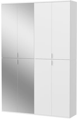 Inn.Furn Garderobe mit Spiegel weiß Hochglanz Mehrzweckschrank mit Spiegeltür Schrank Flur Diele Schlafzimmer122 x 193 cm SystemX