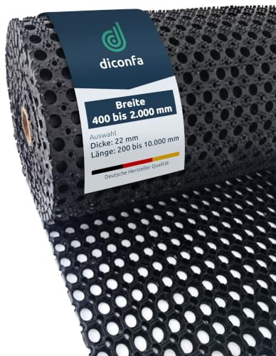 diconfa Ringgummimatte NACH MAß 22mm Auswahl 0,4m BREIT, 0,8m LANG | BREITE 0,4m bis 2,0m - LÄNGE 0,2m bis 10m - GRÖßE: 40cm x 80cm - Gummimatte Schmutzfangmatte Lochmatte Wabenmatte