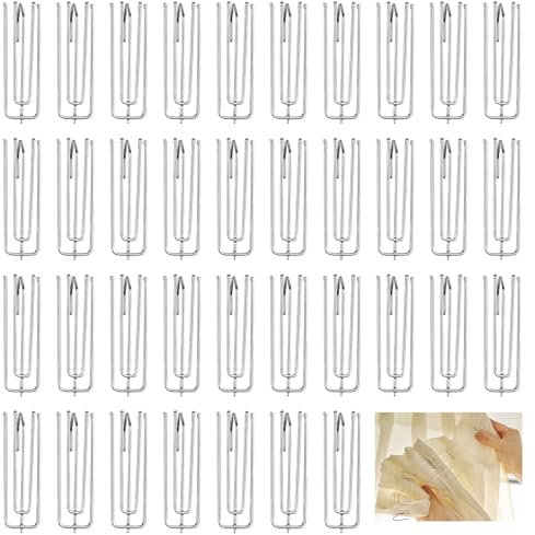 40 Pack Pinch Pleat Curtain Hooks, Stainless Steel Header Tape Pins, Heavy Duty Metal Curtain Hooks for Window Door Bathroom (Silver)