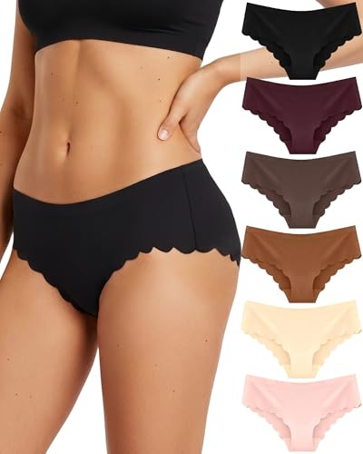 ALL OF SHE 6-pack sömlösa kalsonger damer uddig kant sömlösa underkläder kvinnor ingen show trosor uddig kant trosor multipack S-XL, Svart*1+druva lila*1+tegel gul*1+moka grå*1+hudton*1+ljusrosa*1, M