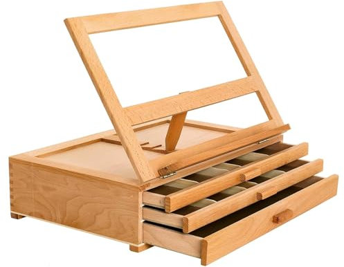 Künstler-Zeichentisch mit Aufbewahrungsbox, Schublade und Staffelei, ideal für A2/A3/A4-Zeichenbretter und Bücher