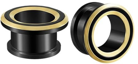 Mesnt Dehnstäbe Tunnel Set Ohr Expander Plug6mm, 2PCS Edelstahl Zweifarbig Ohr Expander Ohr Plugs, Goldschwarz