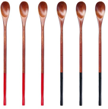 Cucharas De Madera De 6 Piezas, Cucharas De Mango Largo, Cucharas De Madera Para Revolver Bebidas, Cucharillas Con Mango Largo, Cucharas De Postre Para El Té De La Tarde, Utensilios De Cocina
