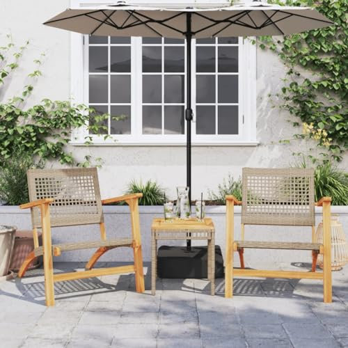 UJCHVHN Home Garden,3-teiliges Bistro-Set, Beige, Polyrattan und Akazienholz