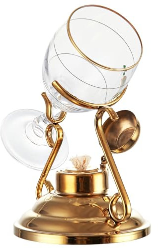 Gold Plated Irish Coffee Glass Holder Stand With Crystal Glass, Metal Display Rack For Whiskey Cocktails, Home Bar Decor Accessory