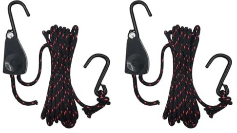 JT-HLM 2pcs 1/4 x 16ft Adjustable Ratcheting Pulley System Bungee Cord, kayak bow and stern tie downs, canoe strap kit
