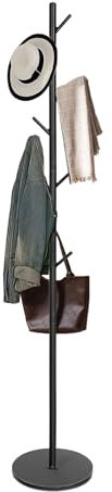 Truevaste Schwarz Garderobenständer mit 7 Haken, 180 cm Hoch Jackenständer mit 2 Verstellbaren Größen, Baumform Garderobe aus Metall & Marmor Sockel, Kleiderständer für Jacken Mäntel Taschen Schals