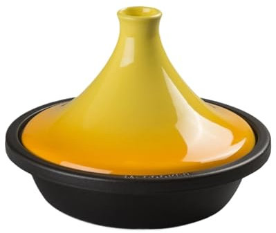 Marmite à tajine Marocaine en Fonte avec Couvercle Conique, 27 cm, Compatible avec Les plaques à Induction, idéale pour Les ragoûts et Les fritures (Couleur : Jaune)