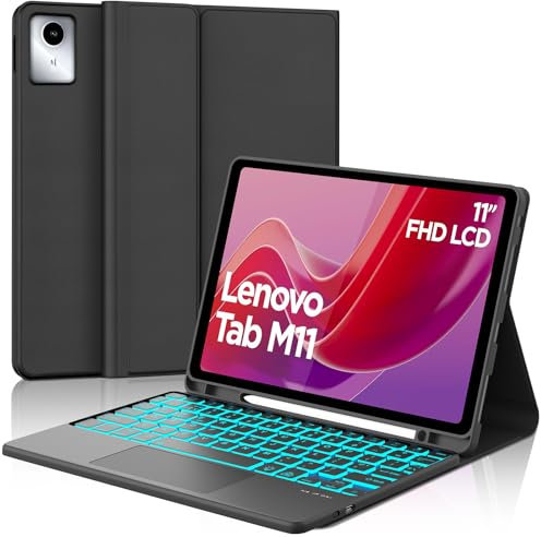 IVEOPPE Case Keyboard for Lenovo Tab M11 11 inch, UK Layout Touchpad Keyboard for Lenovo Tab M11 (TB330FU/TB330XU), Cover with Magnetic Detachable Backlight Trackpad Keypad, Black