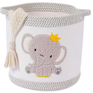 Ceste Portaoggetti per Bambini, Ceste Portaoggetti per Fasciatoio Neonato, Cesta Portabiancheria Bambini Pieghevole, Cesta Porta Coperte da Salotto, Cesta Biancheria Sporca, 30X30cm, Elefante corona