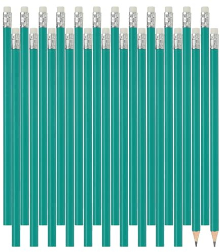 PATIKIL Hexagonal Wooden Pencils Bulk, 24 Pack HB Graphite Pencils with Eraser for Office Supplies, Engineering Marking Writing Art Drawing Supplies, Green