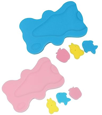 HOMOBABE Almohadilla De Baño para Ñiño Antideslizante Esponja Suave 2 Piezas Azul y Rosa Cojín Infantil para Baño Recién Nacidos y Bebés