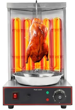 Elektrischer Grill 3000W - Automatischer Drehgrill mit 360° Rotation & Temperaturregelung (50-300°C) & Rutschfeste Füße und Anzeigeleuchten, 10kg Kapazität für Haushalt & Gewerbe, Edelstahl (Silber)