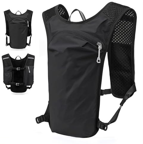 Running Hydration Vest for Women & Men - Lightweight Water Backpack with Adjustable Chest Strap, Breathable Trail Running Pack for Hiking, Marathon (Black)