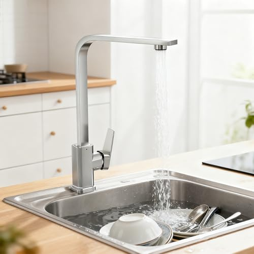 UISEBRT Robinet de cuisine haute pression pivotant à 360°, robinet d'eau chaude et froide, mitigeur monocommande pour cuisine, camping-car, salle de bain, type B, brossé