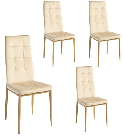 DUPI Pack 4 Sillas Comedor Denia, Silla Tela, Silla Patas de Metal (4 Unidades Beige)