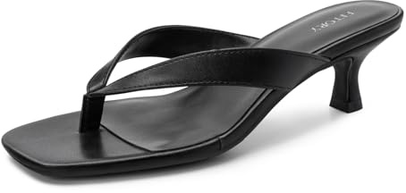 FITORY Women's Sexy Kitten Heel Flip Flops,Square Open Toe Low Heel Sandals, Slip on Comfortable Thong Heels for Causal Black Size 8
