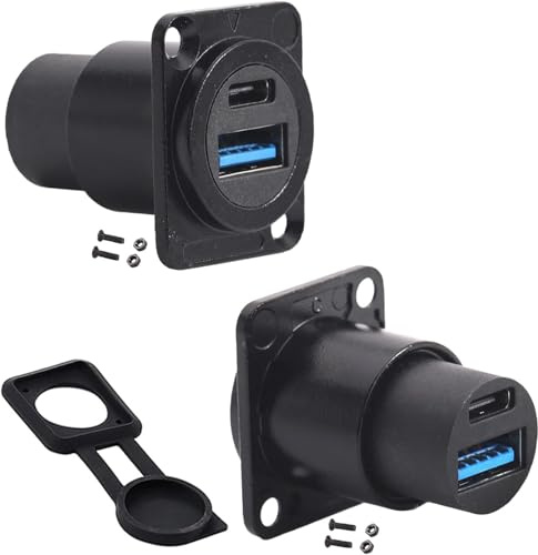PENGLIN 2 pezzi D-TYP doppia USB tipo C e USB 3.0 presa da incasso, USB 3.1 tipo C e USB tipo A femmina a femmina, adattatore per presa passante, pannello USB