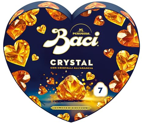BACI PERUGINA Crystal Cioccolatini Fondenti all'Arancia ripieni al Gianduia, Scatola Cuore San Valentino 87,5g