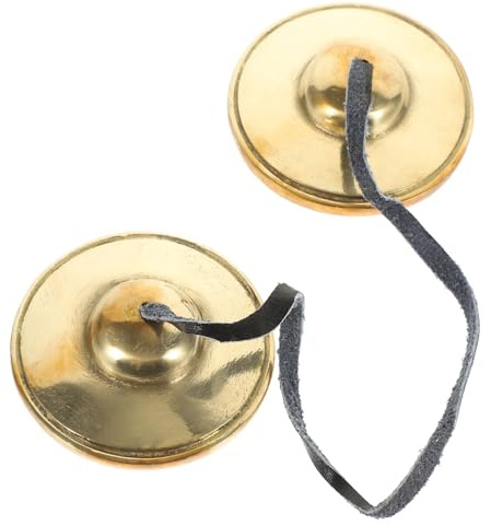 MAGICLULU Platillos Pequeños de Cobre Dorado Portátiles para Meditación y Yoga Correas, Campanas Manuales Fáciles de Llevar y Diseño Elegante