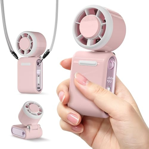 GEMWON Portable Handheld Turbo Fan High Speed, 100 Speed 12H Cooling, Small Hand Held Fan, Rechargeable Mini Personal Hand Fan, Battery Operated Neck & Desk,Travel Essentials, Holiday Gifts Pink