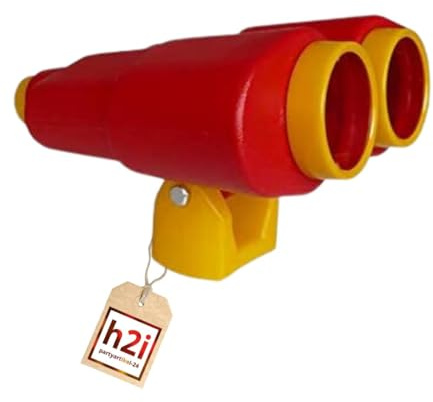 h2i Fest montierbares Outdoor‑Fernglas aus wetterfestem Kunststoff | Zubehör für Spielturm & Gartenkonstruktionen | ohne optische Funktion | rot‑gelb