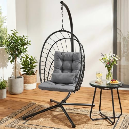 Clevich Fauteuil Suspendu avec Cadre - Pliable - avec Coussin épais - pour l'intérieur et l'extérieur - pour Adultes et Enfants - Charge maximale : 160 kg - Meubles de Jardin pour Balcon, terrasse et