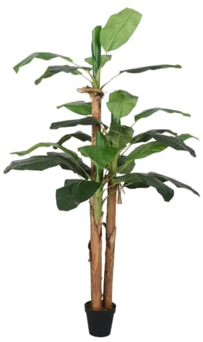 Hothingwell Albero di Banano Artificiale 200 cm, 22 Foglie Verde, Pianta Tropicale Finta con Vaso Rotondo in Plastica, Tronco in Bambù con Esterno di Banano, per Interni e Esterni